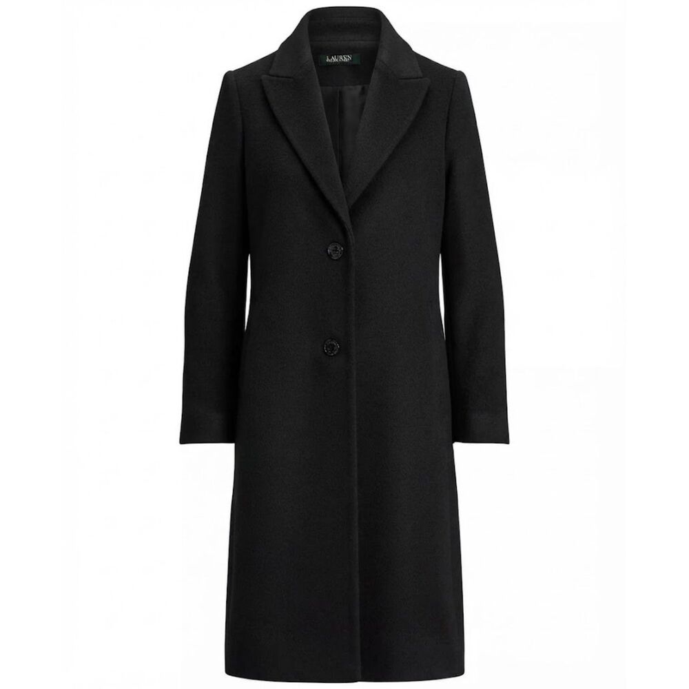 LAUREN Ralph Lauren Black Wool Blend Long Trench Coat Size 2 NWT